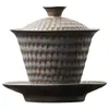 Juego de Té de Cerámica Gruesa Dorado Juego Completo de Té Kung Fu Cerámica Vintage Hogar Oficina Tapa Simple Tazón Tetera Taza