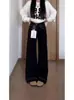 Jeans preto retro de perna larga para mulheres, estilo fino de verão, novo modelo 2026, cintura alta, elástico, modelador, calça reta que não gruda no corpo