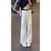 Jeans Blancos Rasgados con Graffiti para Hombre Verano Cleanfit Estilo Americano Pantalones High Street Pierna Recta Pierna Torcida Ligero Desflecado