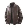 Nueva chaqueta de cuero de motocicleta de moda para hombre, estilo retro americano, corte holgado, casual, prenda exterior versátil, top para hombre, chaqueta con solapa
