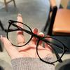 Los anteojos para miopía de estilo coreano para mujer con montura redonda pueden equiparse con montura para ojos graduada, retro, blanco liso, luz anti-azul, espejo plano.