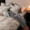 Juego de ropa de cama de tres piezas de algodón puro cepillado Clase A, 100% algodón, funda de edredón de lujo ligero, sábana, sábana bajera, juego de cuatro piezas, adecuado para todas las estaciones