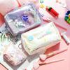 Bolsa de maquiagem fofa com areia movediça de planeta de grande capacidade, item de celebridade japonesa do Instagram, bolsa de higiene pessoal pequena e portátil para viagem, coração de menina