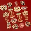 Tarjetas Rojas de Año Nuevo Estilo Chino, Decoraciones de Cubo de Bendiciones, Tarjetas Colgantes, Colgantes de Oración Estampados en Oro, Materiales Florales para el Año Nuevo