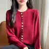 Novo Suéter Cardigan de Tricô com Gola Redonda Feminino para Primavera e Outono, Suéter de Veludo Andy com Botões Coloridos, Dropshipping de Comércio Exterior