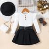 2025 Comércio Exterior Transfronteiriço Moda Outono e Inverno Europeia e Americana Conjunto de Várias Peças para Meninas: Blusa com Manga Bufante, Saia Curta, Cinto, Chapéu