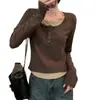 Camiseta de Manga Larga Rayón Falso Dos Piezas para Mujer Ropa Interior Adelgazante Aspecto Sexy Camiseta Corta Base Transfronteriza Wholesale Otoño e Invierno