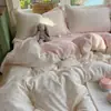 Juego de Ropa de Cama de Encaje Crema Estilo Japonés 2026 para Niñas, Sábana y Funda de Edredón Estilo Coreano, Juego de Tres Piezas para Dormitorio
