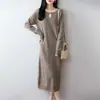 Nuevo vestido de punto para mujer de lana 100% pura para otoño e invierno, corte ajustado, suave y agradable para la piel, vestido largo
