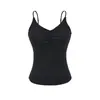 Camisole feminina V-neck com alça franzida e bojo, para usar como outer wear, decote nas costas, sexy, justa ao corpo, base, top com costas bonitas