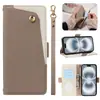 Adecuado para Funda de Teléfono Móvil Iphone18Duo, Funda de Cuero para Mujer Apple 17Pro, 15 con Correa con Patrón de Lichi, Tapa Flip, Funda Protectora