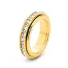 Artículo Popular para Transmisión en Vivo: Anillo Giratorio Simple de Diamantes de una Sola Fila, Chapado en Oro de 18 Quilates, Anillo de Acero Titanio con Circonitas Cielo Estrellado para Mujer