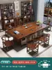 Juego de mesa de té y sillas de madera maciza, una mesa y cinco sillas, mesa de té de oficina estilo chino nuevo, juego de té para el hogar, mesa de té integrada para preparar té