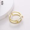 Anillo Abierto de Doble Círculo Rectangular con Circonita, Estilo Simple de Lujo Ligero, Color Sin Color para Mujer, Anillo Suelto de Pareja de Gama Alta, Nicho