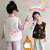 Chaleco de Peluche con Lazo de Dibujos Animados para Niñas 2026 Otoño/Invierno Nuevo Chaleco Cardigan Grueso de Lana de Cordero para Niñas Pequeñas Moderno