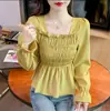 Camisa Cuadrada de Manga Larga Estilo Minimalista para Mujer, Nuevo Diseño de Moda 2026, Blusa Entallada que Ceñe la Cintura con un Toque Elegante