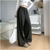 Calça de moletom larga cinza escuro nova para 2026 com cós elástico e cordão, calça esportiva casual de perna reta que afina, comprimento até o chão
