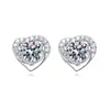 Pendientes de Botón Imitación Moissanita de Moda para Mujer, Pendientes de Plata de Ley S925 con Zirconia en Forma de Corazón, Seis Garras, Estilo Ins