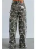 Jeans de Trabajo Camuflaje Vintage Nuevos Transfronterizos 2026 para Mujer, de Cintura Alta, Pierna Ancha, Multibolsillos, Desgastados, Pierna Recta