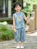 Traje Tang de Verano Estilo Nacional 2025 Nuevo Conjunto de Dos Piezas Retro con Chaleco y Pantalones Antimosquitos para el Disfraz del Día del Niño del Jardín de Infantes el 1 de Junio
