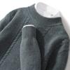 Suéter de Caxemira Novo Outono e Inverno Masculino Jacquard Espesso Solto Casual Cor Sólida 100% Lã Pura Camisa Base Tricotada