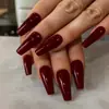 Uñas Postizas Usables de Brillo Rojo Vino para Otoño e Invierno de Comercio Exterior, Puntas Largas de Uña Estilo Ballet que Realzan el Cutis, 24 Piezas Uñas Postizas Estilo Europeo y Americano