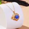 Design Criativo Acessórios estilo chinês ouro antigo bênção auspiciosa clima pingente de âmbar azul incrustado colar clavícula