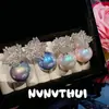 Joyería Plata Rosa Sangre Azul Perla Blanca Australiana Diamante Collar Conjunto de Boda Copo de Nieve Aurora Pendientes de Perla de Concha Deslumbrantes