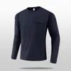 Camiseta Deportiva para Hombre de Manga Larga con Cuello Redondo Gris Oscuro, Transpirable de Secado Rápido, Top para Fitness al Aire Libre, Running y Entrenamiento