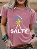 Camiseta de Manga Corta para Mujer Expresión Salada Chica con Bolso Sosteniendo un Paraguas Estampado Retro Lista para el Verano Camiseta de Manga Corta Casual con Cuello Redondo