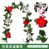 Flor de Simulação Vinha Pendurada na Parede Decoração de Casa Folhas de Azevinho Poinsétia Decoração de Atmosfera Natalina Vinha de Natal de Simulação