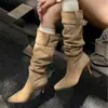 Primer Encuentro Botines de Tobillo Estilo Francés de Temporada Botas Largas Retro Botines Nuevos Otoño/Invierno para Mujer Botas Altas de Tacón Alto Chica Picante Punta Fina