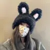 Gorro de Felpa Lindo con Orejas de Conejo Estilo Japonés para Mujer, Gorro de Punto Cálido para Otoño e Invierno con Protección para los Oídos, Gorro de Punto que Adelgaza el Rostro