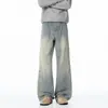 Jeans de Mezclilla Americanos Desestructurados de Trabajo para Hombre Pierna Ancha Azul Claro Retro Sueltos Cintura Alta Adelgazantes Pantalones Largos de Otoño