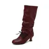 Fornecimento transfronteiriço: Botas femininas de outono e inverno, bico redondo, salto médio, cano alto, estilo europeu e americano, botas da moda plus size 7743