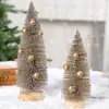 Árbol de Navidad Mini Dorado con Purpurina 15/20cm con Bolas Doradas y Base de Madera Adorno de Decoración Navideña Modelo Nuevo Transfronterizo