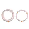 Pulsera de Cristal Rosa Natural con Perlas para Mujer, Diseño Original Fresco y Dulce, Joyería de Pulsera de Perla de Vidrio Fantasma Blanco
