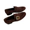 Versión Piel de Oveja ~ Estilo Similar al de Mamá Uva Hebilla Cuadrada Cuero Genuino Zapatos Pequeños de Cuero Estilo Británico Retro Tacón Grueso Mocasines Slip-On para Mujer