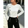 2026 Comercio Exterior Transfronterizo Moda Femenina Versátil Camiseta de Color Sólido, Otoño Elegante Camisa Base de Manga Larga OL, Capa Interior Casual