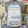 Mochila Xadrez Ilha Nebulosa Textura Azul Gelo Estilo Japonês para Meninas e Estudantes, Design Limpo e Transparente, Alto Valor Estético, Bolsa de Ombro Duplo Estilo College