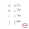 Triángulo geométrico bola pequeña dorada estrella luna combinación aretes lisos aretes aretes básicos de cuatro piezas aretes de plata de ley