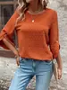 Top Retro Naranja con Lunares Europeos y Americanos para Mujer, Cuello Redondo, Mangas Tres Cuartos, Corte Holgado, Adelgazante, Ropa de Mujer Transfronteriza, Camisa de Oficina al por Mayor