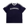 Patchwork cor de contraste Raglan manga curta estampada T-shirt verão americano retro loose casal T casual all-match top meia manga