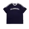 Patchwork cor de contraste Raglan manga curta estampada T-shirt verão americano retro loose casal T casual all-match top meia manga