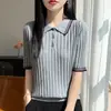Nuevo Suéter de Punto de Lana para Mujer Otoño 2026, Corte Holgado, Canalé, Bloque de Color, Cuello Polo, Manga Corta, Suéter Casual para Mujer