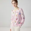 Dopamine Indústria Pesada Bordado à Mão Jacquard Caxemira Feminino Gola Redonda Outono 2026 Novo Casaco Decorativo de Tricô Floral