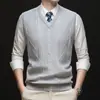 Colete de Tricô Gola V Liso para Homens, Novo Colete da Moda Outono e Inverno para Jovens e Meia-Idade, Tricô Casual de Negócios