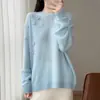 Suéter de Punto Redondo de Lana Pura para Otoño/Invierno 2026 Manga Larga para Mujer con Diseño Bordado a Mano Top de Lana