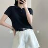 Camisa polo de tricô fina com lapela, estilo lã, para mulheres, primavera e verão, manga curta fina, cor sólida, casual, base, camiseta, top versátil