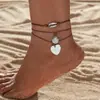 Tobillera tejida de aleación con colgante de estrella estilo bohemio vacacional, con turquesa, concha de estrella de mar, juego de 2 piezas unisex